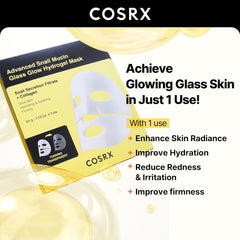 COSRX Advanced Snail Mucin Glass Glow Hydrogel Face Masks Skincare 3 EA, Collagen Face Mask, Travel Essentials, Overnight Face Mask, Korean Skin Care