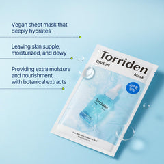 Torriden DIVE IN Hyaluronic Acid Facial Mask (10 sheets) | Extra Moisturizing Care | Hyaluronic Acid, Panthenol, Allantoin | Korean Face Mask