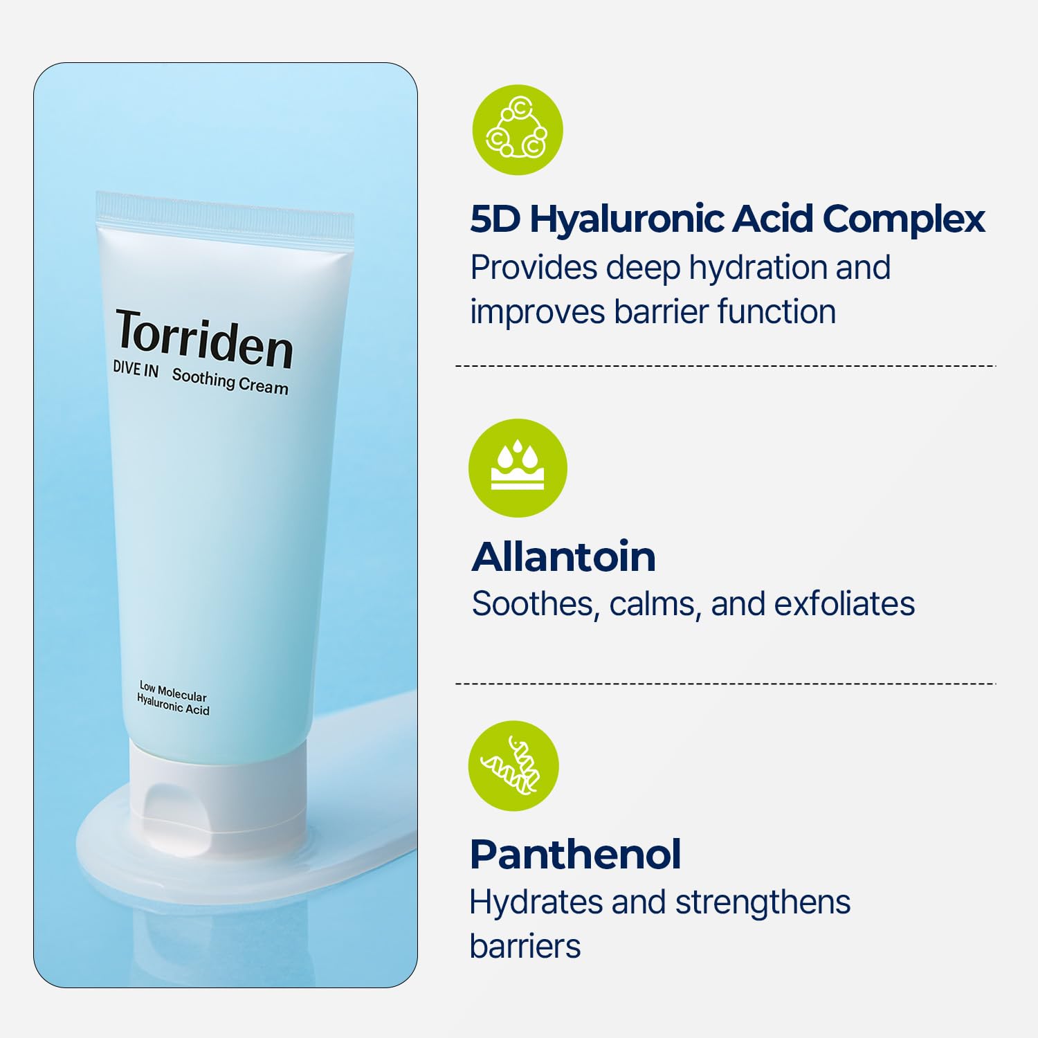 Torriden DIVE IN Hyaluronic Acid Soothing Cream 100ml (3.38 fl. oz) | Revitalizing Facial Moisturizer for Sensitive and Dry Skin | Hyaluronic Acid, Panthenol, Allantoin