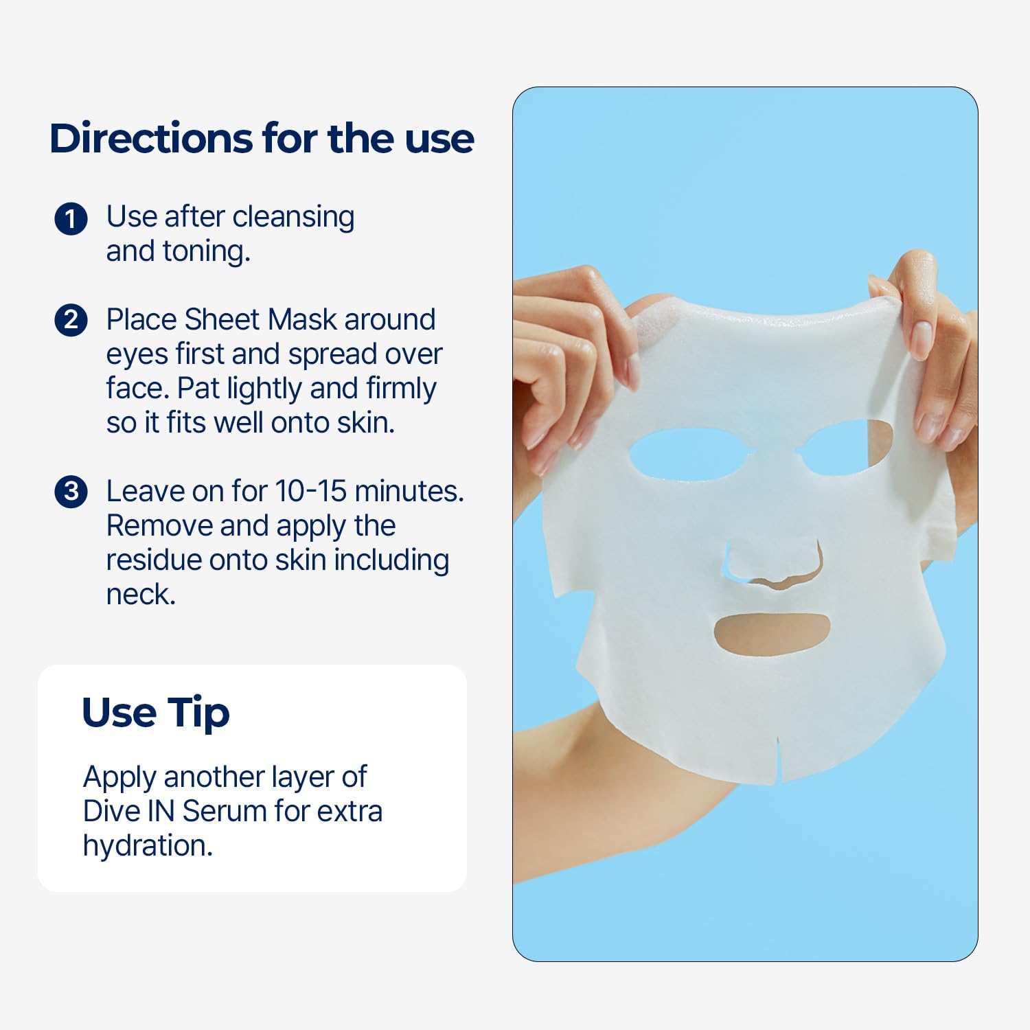 Torriden DIVE IN Hyaluronic Acid Facial Mask (10 sheets) | Extra Moisturizing Care | Hyaluronic Acid, Panthenol, Allantoin | Korean Face Mask