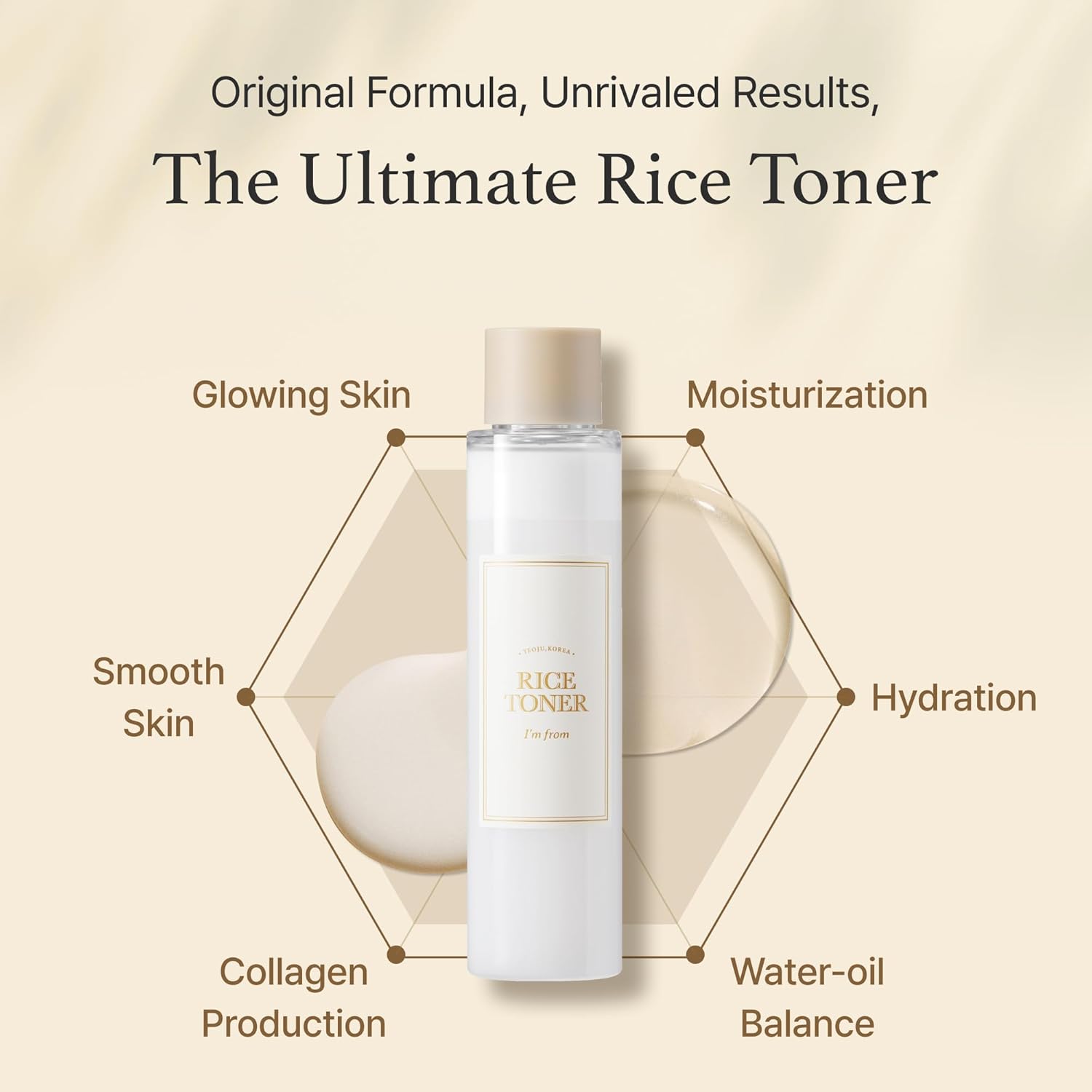I'm From Rice Toner, 77.78% Rice Extract from Korea, Glow Essence with Niacinamide, Hydrating for Dry Skin, Vegan, Alcohol Free, Fragrance Free, Peta Approved, K Beauty Toner, 5.07 Fl Oz