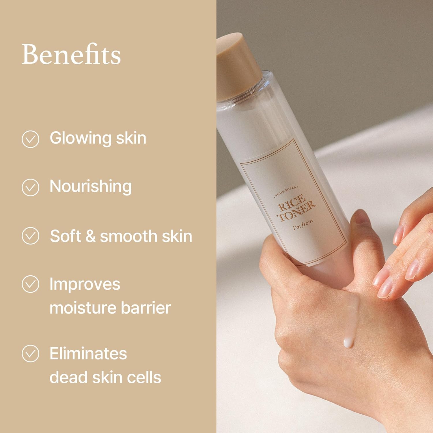 I'm From Rice Toner, 77.78% Rice Extract from Korea, Glow Essence with Niacinamide, Hydrating for Dry Skin, Vegan, Alcohol Free, Fragrance Free, Peta Approved, K Beauty Toner, 5.07 Fl Oz