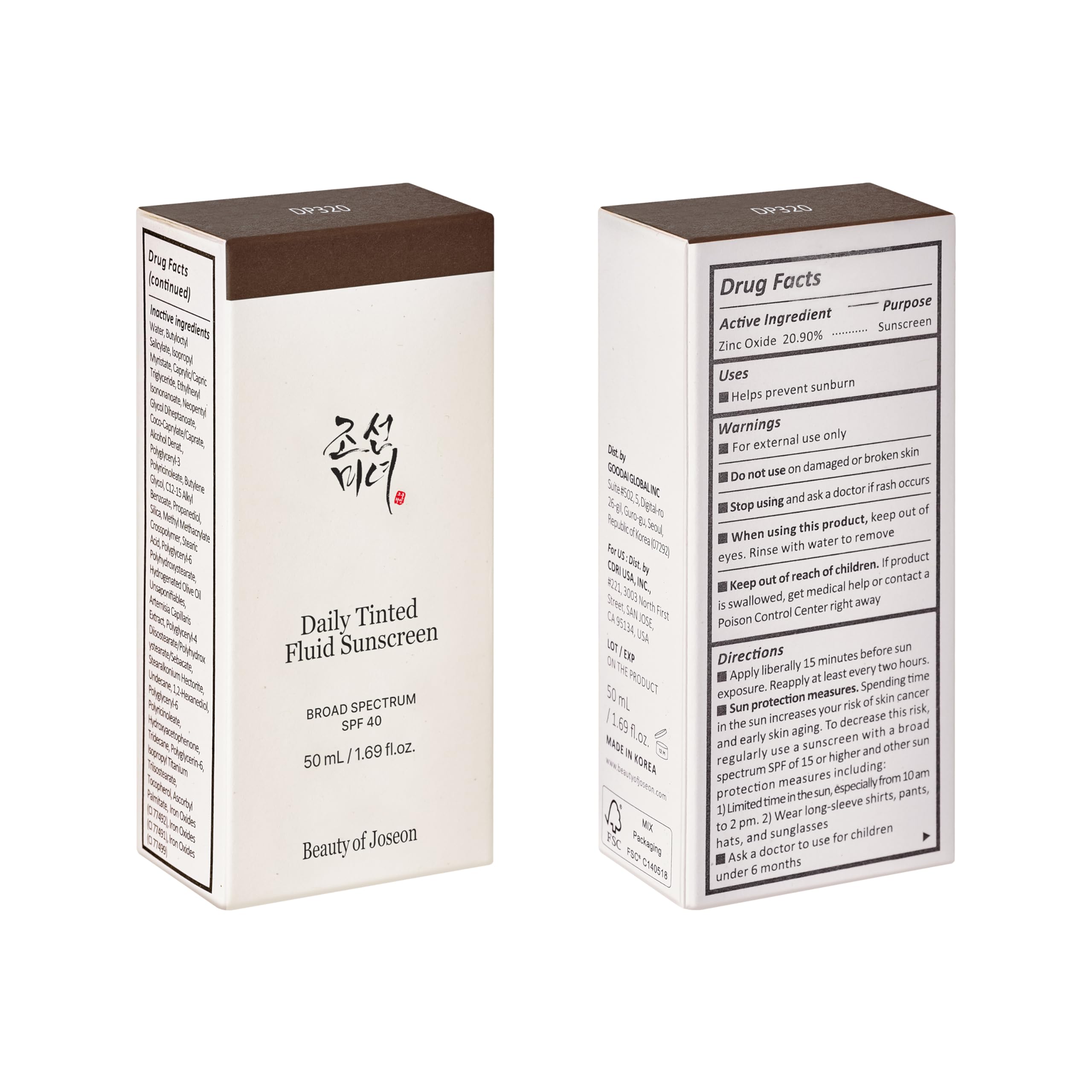Beauty of Joseon Daily Tinted Fluid Sunscreen 12 Shades for Face Moisturizing Broad Spectrum SPF 40 Korean Skincare 50ml, 1.69 fl.oz #LN110