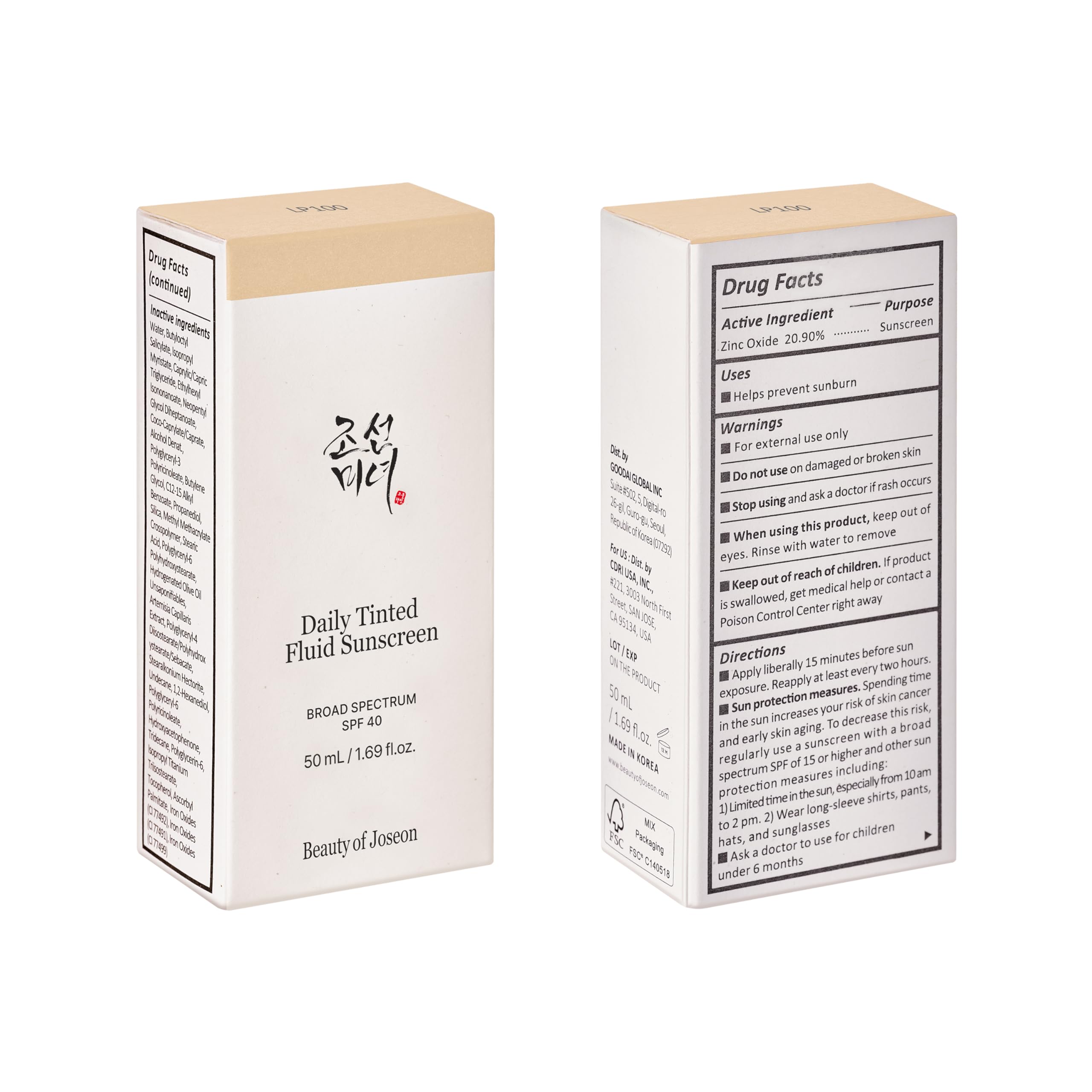 Beauty of Joseon Daily Tinted Fluid Sunscreen 12 Shades for Face Moisturizing Broad Spectrum SPF 40 Korean Skincare 50ml, 1.69 fl.oz #LN110