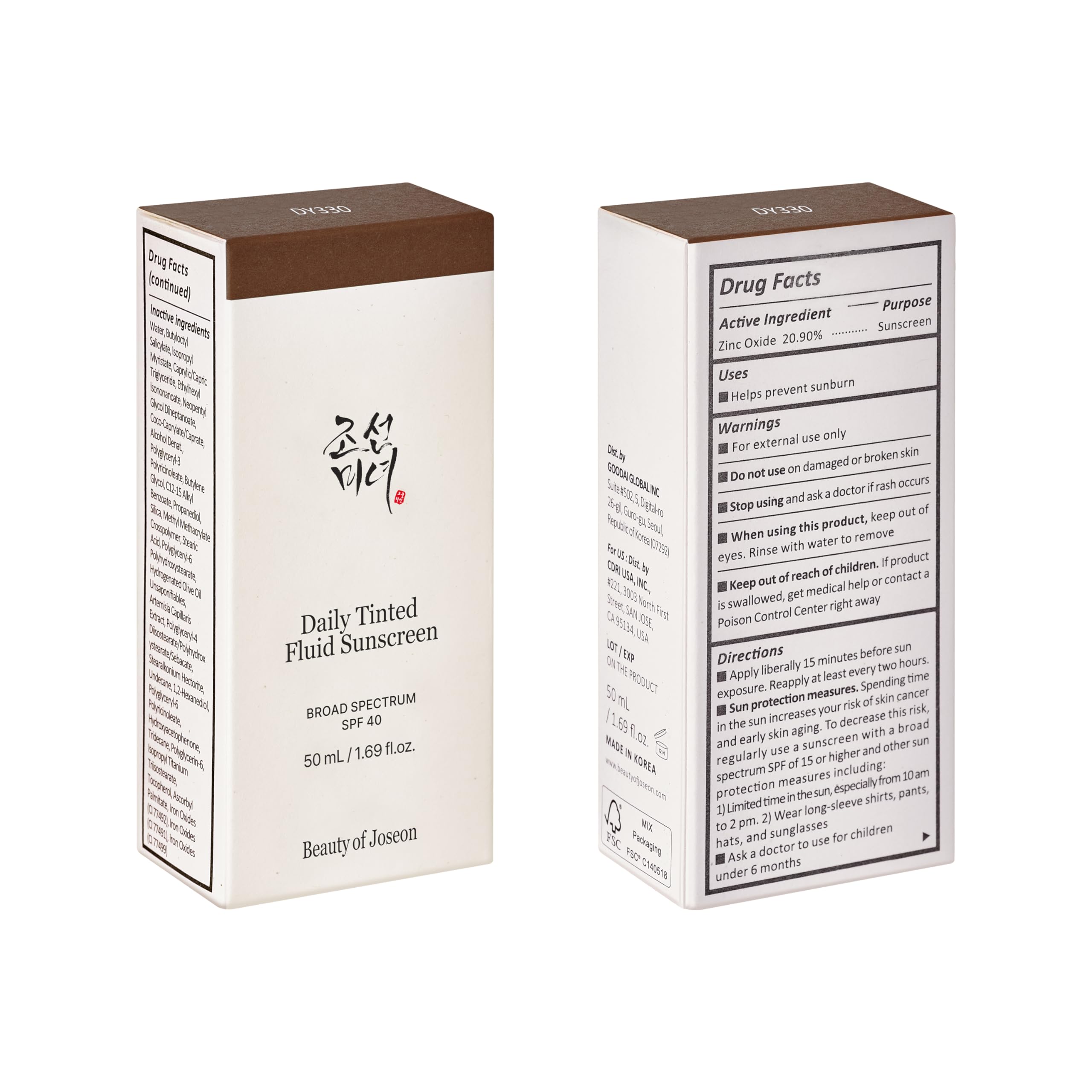 Beauty of Joseon Daily Tinted Fluid Sunscreen 12 Shades for Face Moisturizing Broad Spectrum SPF 40 Korean Skincare 50ml, 1.69 fl.oz #LN110
