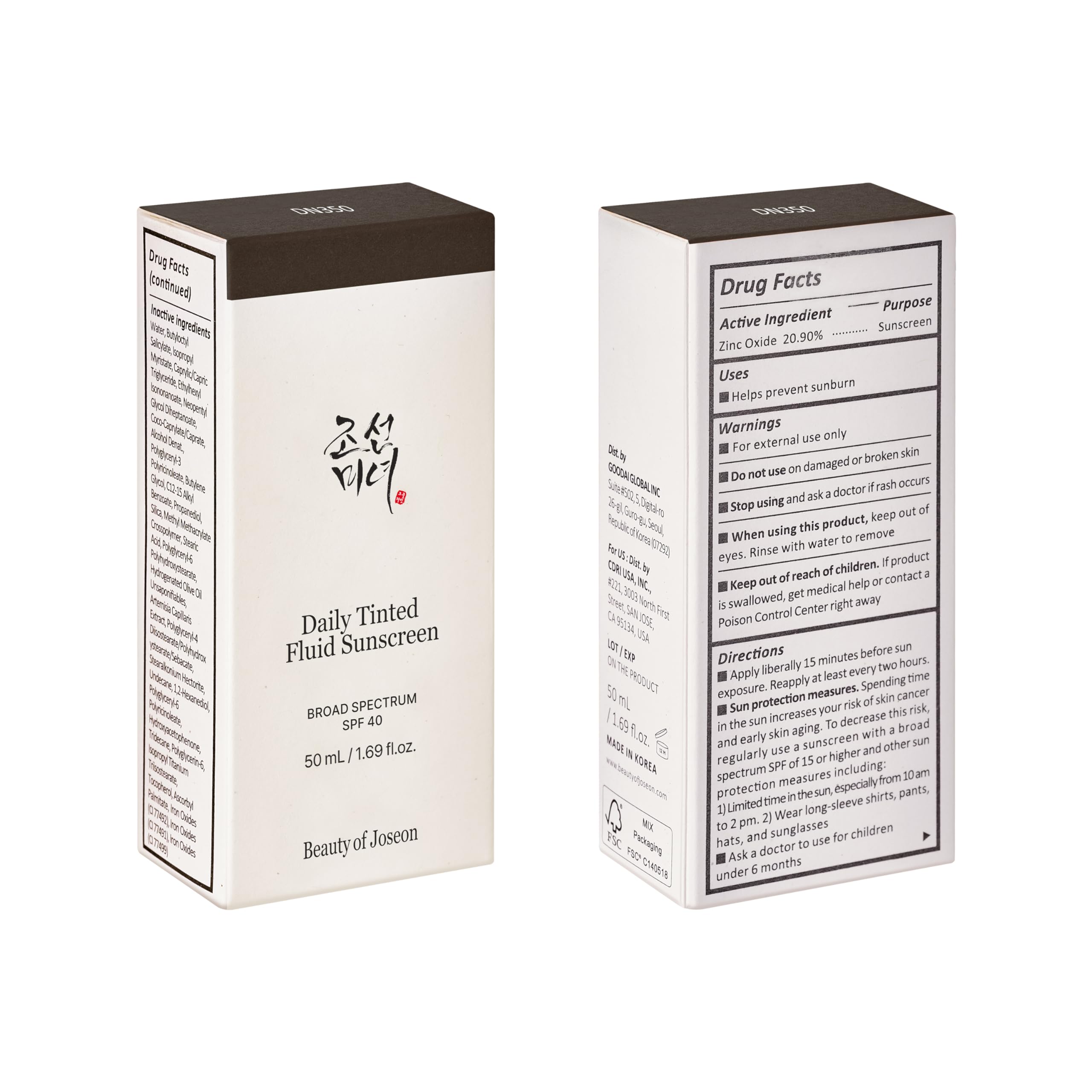 Beauty of Joseon Daily Tinted Fluid Sunscreen 12 Shades for Face Moisturizing Broad Spectrum SPF 40 Korean Skincare 50ml, 1.69 fl.oz #LN110