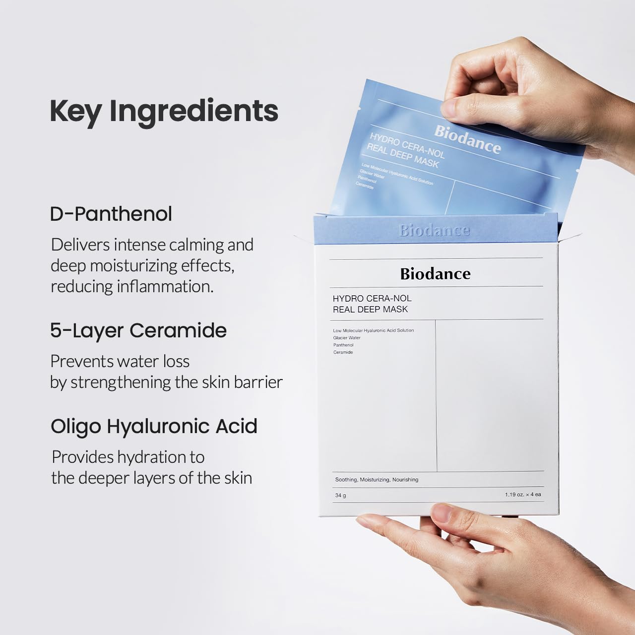 BIODANCE Hydro Cera-nol Real Deep Mask, 1.19oz (34g) x 4 Pack